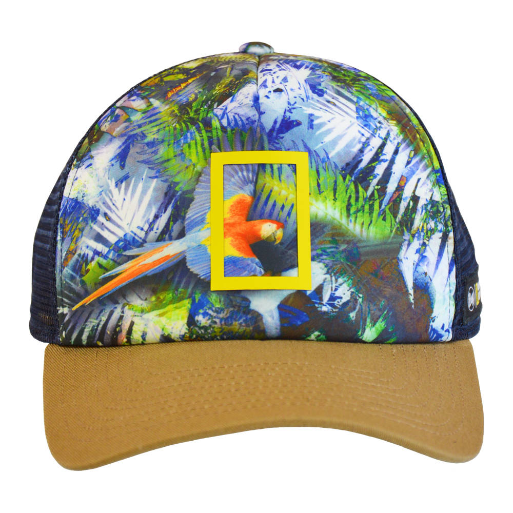 Trucker Cap Buff Scarlett Macaw National Geographic L Xl Trucker