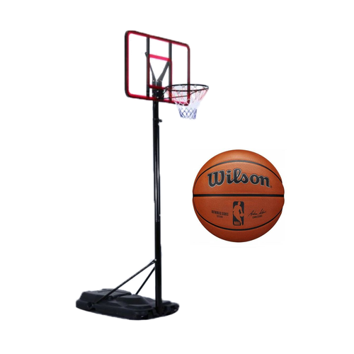 Portable Basketball Set Backboard Rim Net and Stand + Wilson NBA Authentic Series Ball Size 7