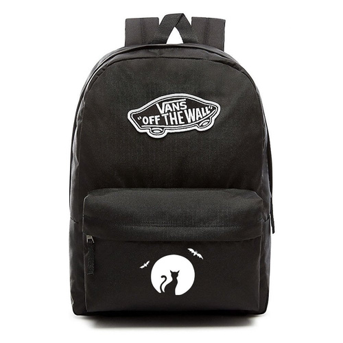 VANS Realm Backpack black VN0A3UI6BLK + Custom Halloween Cat